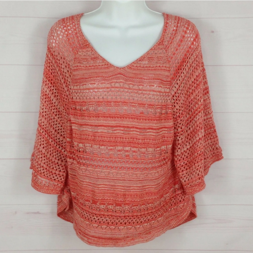 Maurices Coral Colored Crochet Bat Wing Top Sz. L